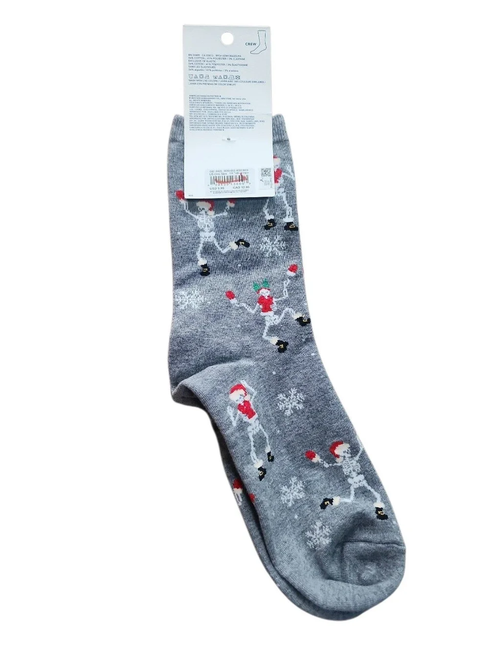 American‎ Eagle Crew Socks Christmas Skeletons One Size New